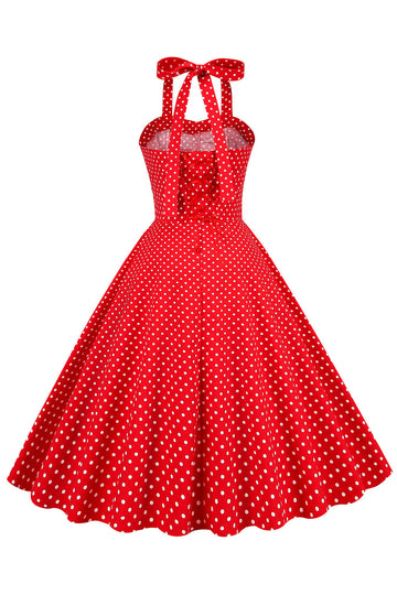 Retro Stile Halter Rosso Pois Abito 1950